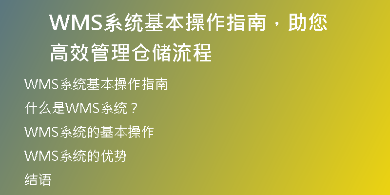 WMS系统基本操作指南，助您高效管理仓储流程